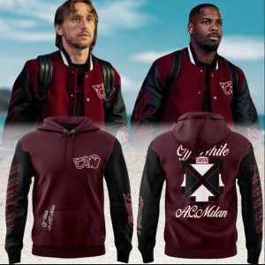 AC Milan x Off White Limited Edition Maroon Varsity Style Football Hoodie AC Milan x Off White Limited Edition Maroon Varsity Style Football Hoodie