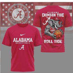 Alabama Crimson Tide Basketball “Roll Tide” Elephant Mascot Graphic T Shirt