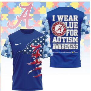 Alabama Crimson Tide I Wear Blue For Autism Awareness T Shirt