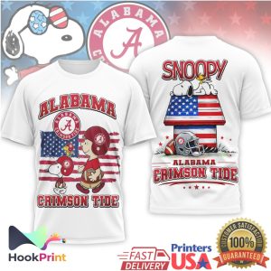 Alabama Crimson Tide Snoopy and Charlie Brown American Flag T Shirt