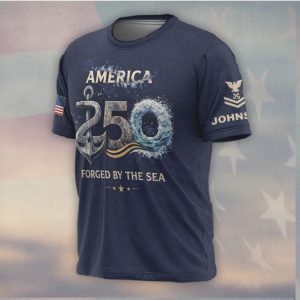 America 250 Forged By The Sea US Navy Anchor Waves T Shirt