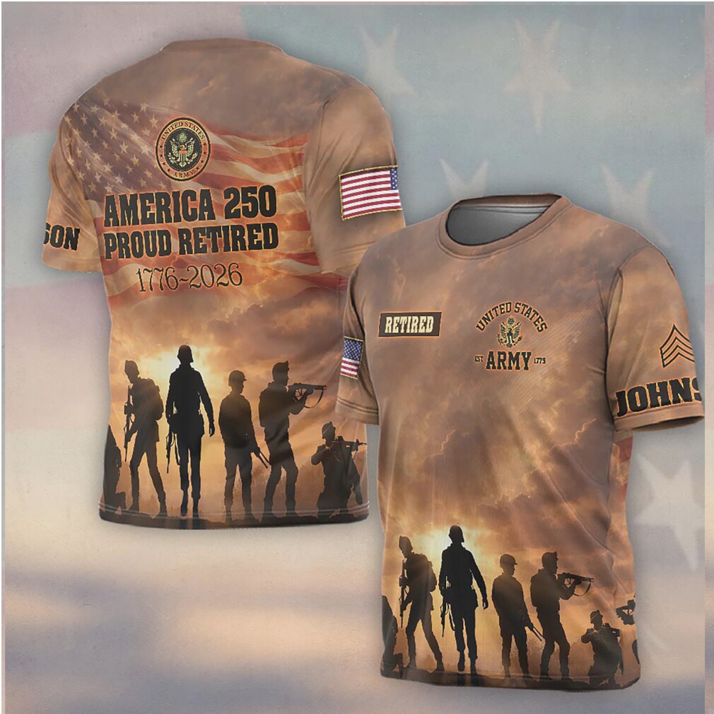 America 250 Proud Retired 1776 2026 US Army Sunset Soldier T Shirt America 250 Proud Retired 1776 2026 US Army Sunset Soldier T Shirt