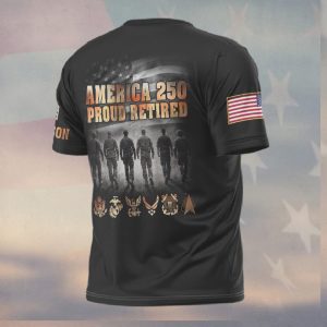 America 250 Proud Retired Veteran All Branches Military Silhouette T Shirt