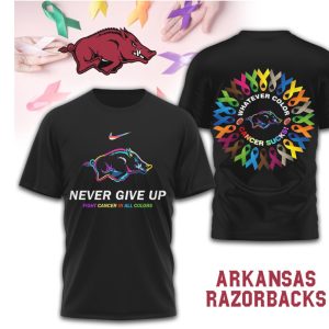 Arkansas Razorbacks Cancer Awareness Never Give Up Support Red White Fan T Shirt