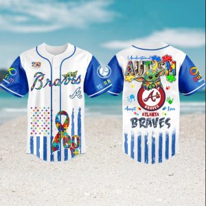 Atlanta Braves Baby Yoda Autism Awareness Custom Baseball Jersey