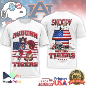 Auburn Tigers Snoopy Peanuts American Flag Football T Shirt