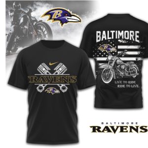 Baltimore Ravens Biker Style Graphic NFL Motorcycle Fan Purple Gold Flag T Shirt