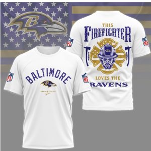 Baltimore Ravens Firefighter First In Last Out Proud Hero Purple Football Fan T Shirt