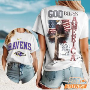Baltimore Ravens God Bless America 250 Years of Freedom Eagle Cross Ravens T Shirt Baltimore Ravens God Bless America 250 Years of Freedom Eagle Cross Ravens T Shirt