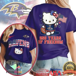 Baltimore Ravens Hello Kitty 250 Years of Freedom American Flag Shirt