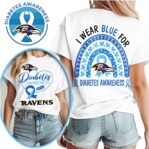 Baltimore Ravens I Wear Blue For Diabetes Awareness Support Purple Gold T Shirt