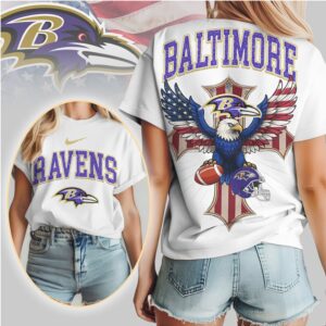 Baltimore Ravens Patriotic Eagle American Flag Cross NFL Football T Shirt