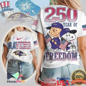 Baltimore Ravens Snoopy & Charlie Brown 250 Year of Freedom T Shirt