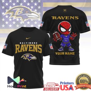 Baltimore Ravens Spider Man Custom Name Mascot NFL Football T Shirt Baltimore Ravens Spider Man Custom Name Mascot NFL Football T Shirt