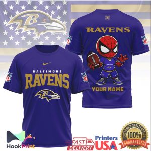 Baltimore Ravens Spider Man Custom Name Mascot NFL Football T Shirt