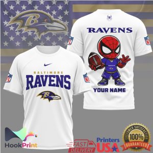 Baltimore Ravens Spider Man Custom Name Mascot NFL Football T Shirt