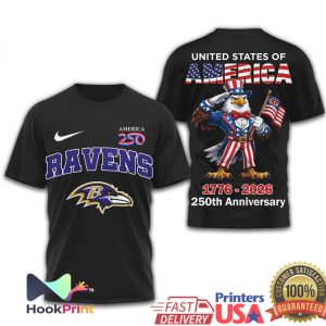 Baltimore Ravens USA 250th Anniversary 1776 2026 Patriotic Eagle T Shirt