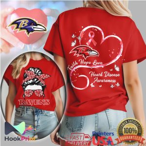 Baltimore Ravens Women's Heart Disease Awareness Faith Hope Love T Shirt