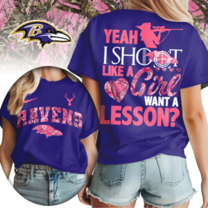 Baltimore Ravens Yeah I Shoot Like A Girl Pink Camo Hunting NFL Football T Shirt