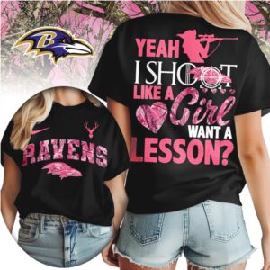 Baltimore Ravens Yeah I Shoot Like A Girl Pink Camo Hunting NFL Football T Shirt