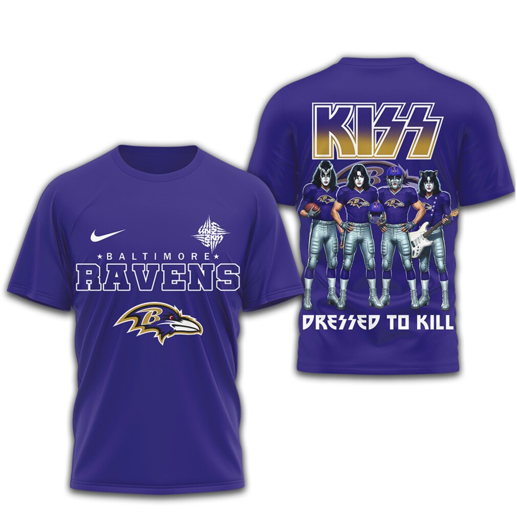 Baltimore Ravens x KISS Rock Band Collaboration Football T Shirt Baltimore Ravens x KISS Rock Band Collaboration Football T Shirt