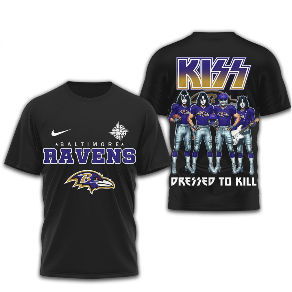 Baltimore Ravens x KISS Rock Band Collaboration Football T Shirt Baltimore Ravens x KISS Rock Band Collaboration Football T Shirt