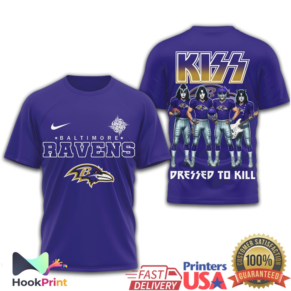 Baltimore Ravens x KISS Rock Band Dressed To Kill T Shirt Baltimore Ravens x KISS Rock Band Dressed To Kill T Shirt