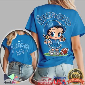 Betty Boop Detroit Lions Blue & White NFL Fan T Shirt
