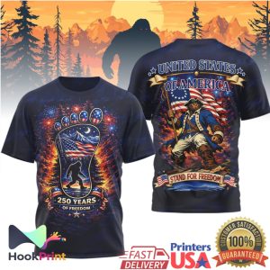 Bigfoot Stand For Freedom US 250 Years of Liberty Patriotic 3D Shirt
