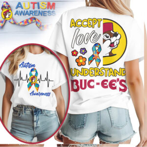 Buc ee's Autism Awareness Accept Love Understand Ribbon Heartbeat T Shirt