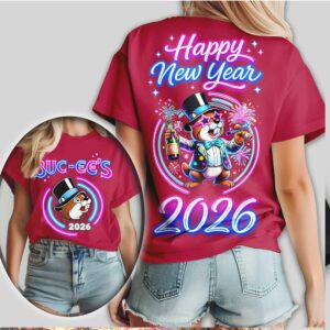 Buc ee's Happy New Year 2026 Neon Celebration Mascot T Shirt