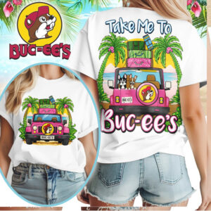Buc ee's Take Me To Buc ee's Pink Jeep Beach Trip Summer Vacation T Shirt