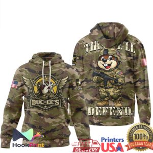 Buc ee's U.S. Army Camo Military Beaver “This We'll Defend” T Shirt