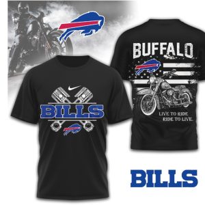 Buffalo Bills Biker Nation Live to Ride Ride to Live Graphic Blue T Shirt