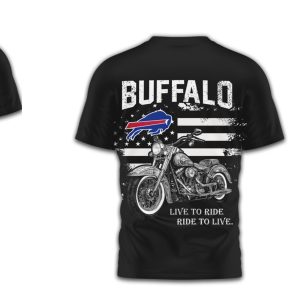 Buffalo Bills Biker Nation Live to Ride Ride to Live Graphic Blue T Shirt
