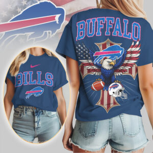 Buffalo Bills Patriotic Eagle American Flag Cross NFL Football T Shirt