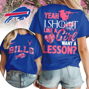 Buffalo Bills Yeah I Shoot Like A Girl Pink Camo Hunting NFL Football T Shirt