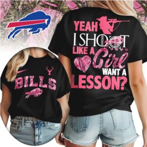 Buffalo Bills Yeah I Shoot Like A Girl Pink Camo Hunting NFL Football T Shirt