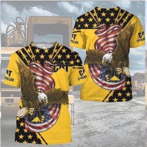 CAT Caterpillar Construction Equipment American Flag Eagle Yellow 3D Print T Shirt CAT Caterpillar Construction Equipment American Flag Eagle Yellow 3D Print T Shirt