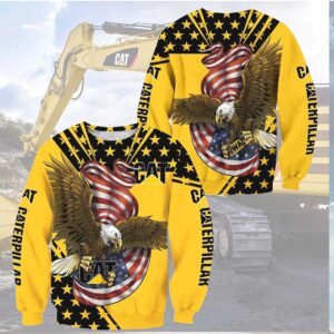 CAT Caterpillar Construction Equipment American Flag Eagle Yellow 3D Print T Shirt