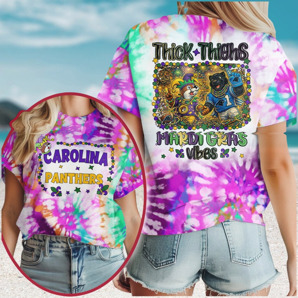 Carolina Panthers Mardi Gras Vibes Thick Thighs NFL T Shirt Carolina Panthers Mardi Gras Vibes Thick Thighs NFL T Shirt