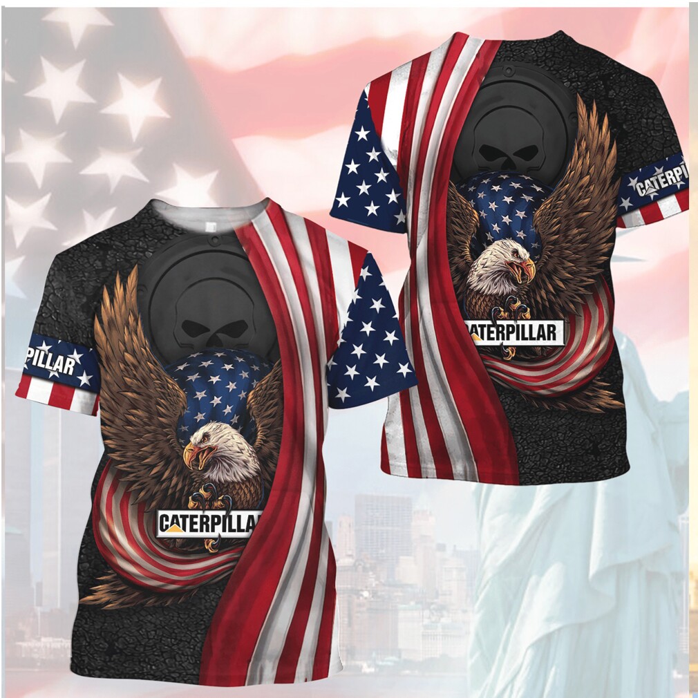 Caterpillar CAT Patriotic American Flag Bald Eagle Skull T Shirt Caterpillar CAT Patriotic American Flag Bald Eagle Skull T Shirt