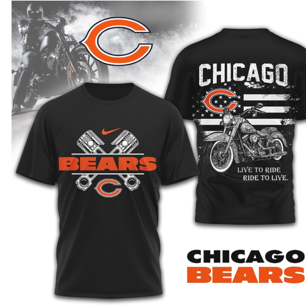 Chicago Bears Biker Edition NFL Motorcycle & Piston Design Navy Orange T Shirt Chicago Bears Biker Edition NFL Motorcycle & Piston Design Navy Orange T Shirt