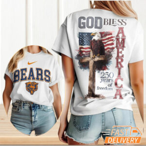 Chicago Bears God Bless America 250 Years of Freedom Eagle Cross T Shirt
