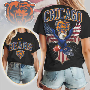 Chicago Bears Patriotic Eagle American Flag Cross NFL Football T Shirt