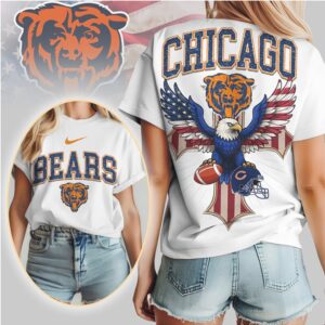 Chicago Bears Patriotic Eagle American Flag Cross NFL Football T Shirt