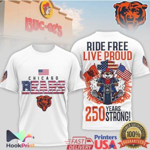 Chicago Bears Ride Free Live Proud 250 Years Strong Buc ee's Beaver Motorcycle T Shirt