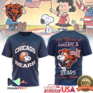 Chicago Bears Snoopy 250 Years of America Never Fade Football T Shirt