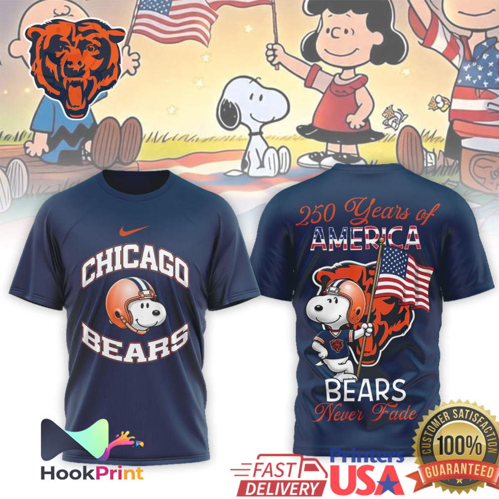 Chicago Bears Snoopy 250 Years of America Never Fade Football T Shirt Chicago Bears Snoopy 250 Years of America Never Fade Football T Shirt