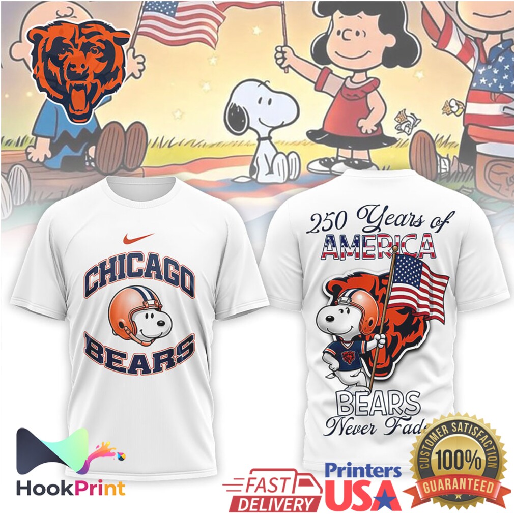 Chicago Bears Snoopy 250 Years of America Never Fade Football T Shirt Chicago Bears Snoopy 250 Years of America Never Fade Football T Shirt